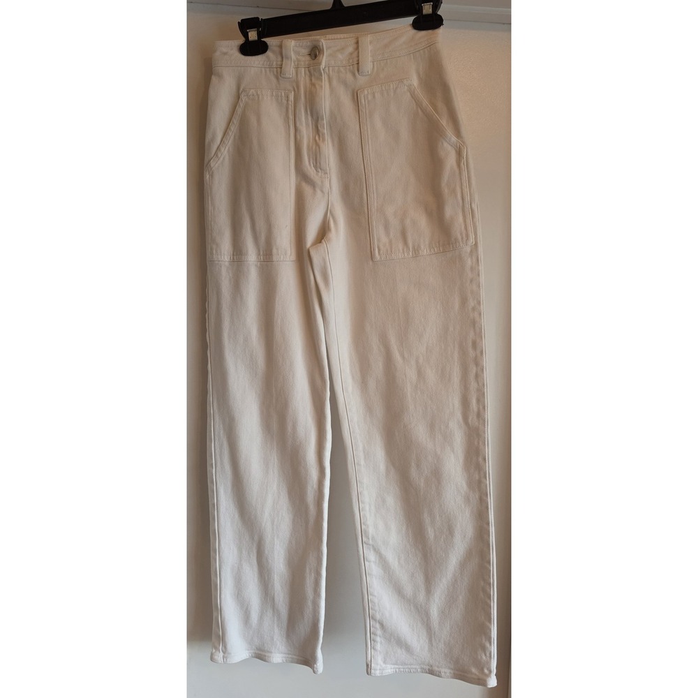 Wilfred Free Pants Size 4 White Solid Cotton Straight Trousers Slacks Women